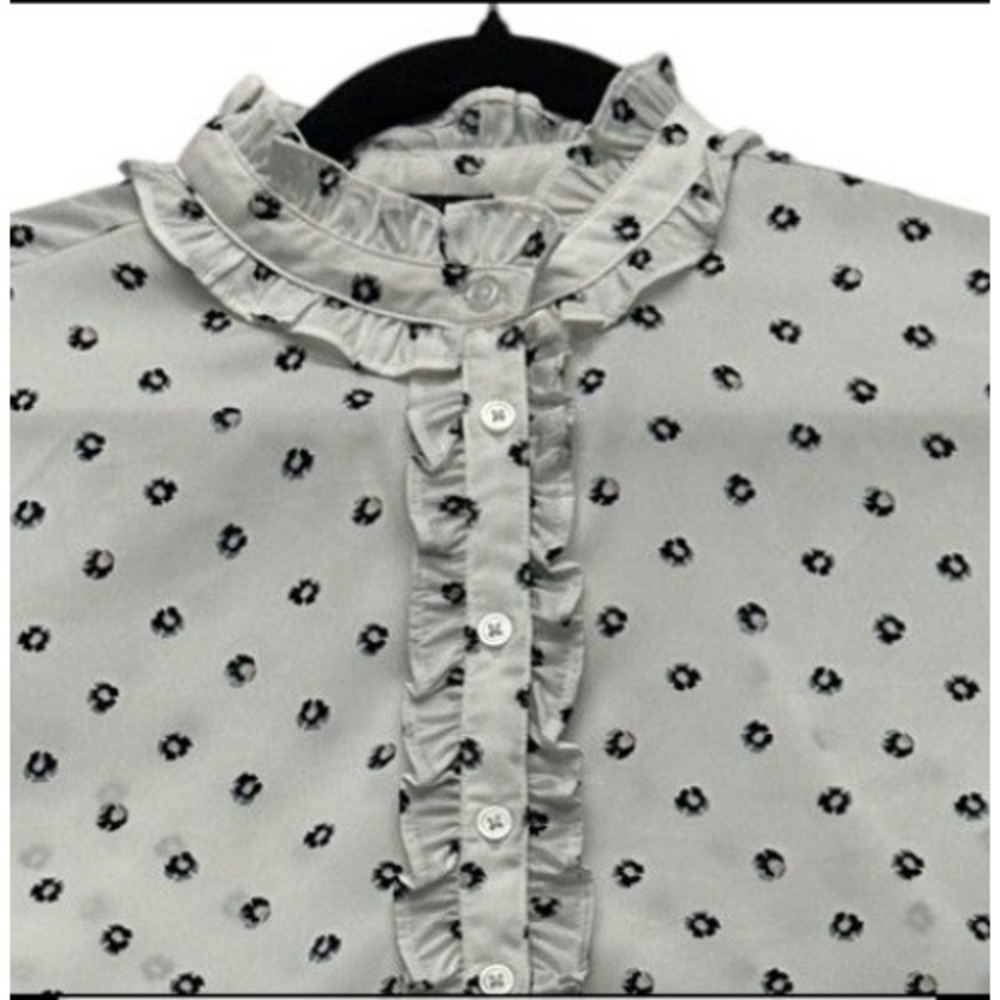 Ann Taylor Floral Ruffle Neck Long Sleeve Blouse Women S White - Picture 3 of 6
